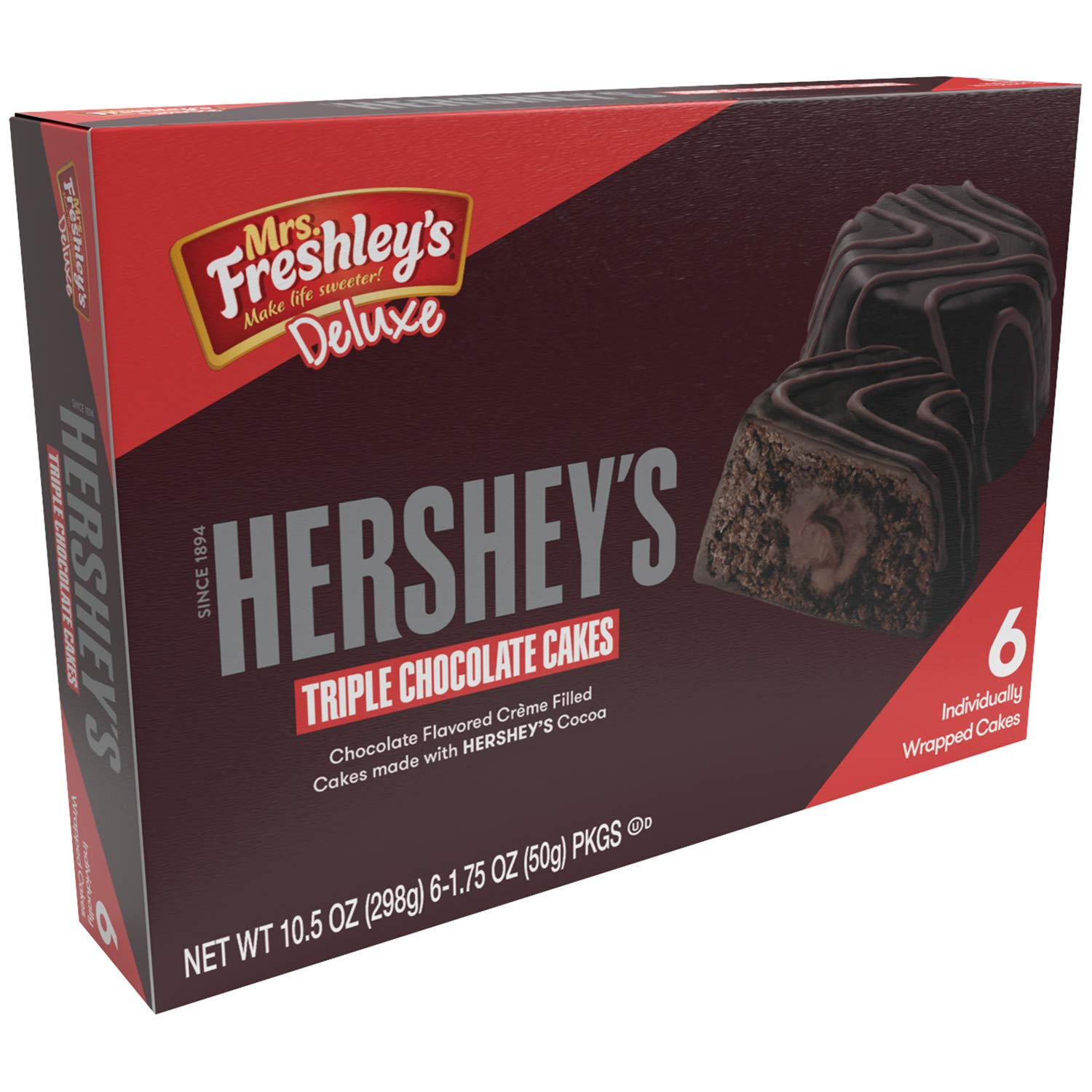 Mrs. Freshley's Cream Filled Cakes Individually Packaged Triple Chocolate (Pack of 6)