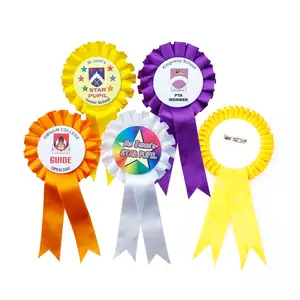 Manufacturer Custom Printed Round Blank Satin Ribbon Award Paper Rosette Badge