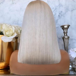 Cutícula completa sin pegamento HD encaje frontal Bob peluca corte Romo <span class=keywords><strong>platino</strong></span> <span class=keywords><strong>Rubio</strong></span> <span class=keywords><strong>pelo</strong></span> 180% densidad doble dibujado transparente encaje <span class=keywords><strong>pelo</strong></span> - Product Image 1