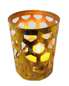Atiqco Magnifiques bougeoirs en gel doré en forme de nid d'abeille pour bougies chauffe-plat et votives, décorations de table parfumées pour mariages et fêtes, pots à bougies en forme de pilier - Product Image 1