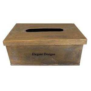 Lujosa caja de pañuelos rústica de Metal con forma de rectángulo dorado, elegante, clásico, al por mayor, el mejor uso doméstico - Product Image 1