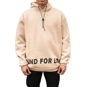 Wholesale Custom <b>Oversized</b> 100% Cotton <b>Fleece</b> Lined <b>Men</b> Screen Print Embroidery Sweatshirt <b>Hoodie</b> Beige Color High Quality GSM - Product Image 1