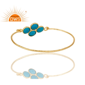 Natural Turquoise Gemstone <b>Bangle</b> 18k Yellow Gold Plated Sterling Silver <b>Charm</b> Flower <b>Bangle</b> Jewelry Wholesaler - Product Image 3