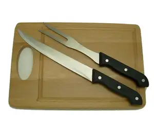 Yangjiang Factory high quality extra sharp kitchen carving knife, serving fork match with bamboo Cutting board, BBQ helper