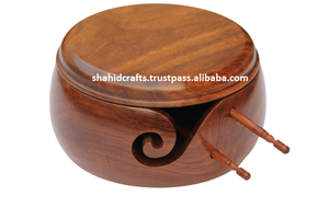 Sheesham <span class=keywords><strong>Legno</strong></span> Filato Ciotola con Coperchio Rimovibile-Filati di Supporto per Lavoro A Maglia e Uncinetto con custodia da viaggio e 2 Crochet - Product Image 3