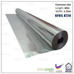 K720 (1.25x60m) D/S kertas Foil Aluminium reflektif, benang poliester diperkuat
