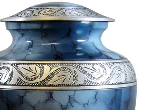 Urnas de cremación de aluminio personalizadas, urnas con estampado de flores, forma redonda, color azul, suministros funerarios para adultos - Product Image 4