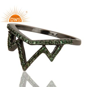 Crown Design Green Gemstone Ring Gift Jewelry Supplier Black Rhodium 925 Sterling Silver Loving Ring Jewelry Manufacturer - Product Image 3