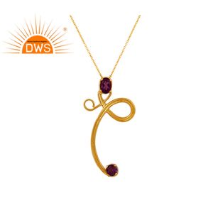 Colgante de Plata de Ley 925 con amatista púrpura Natural, joyería de diseño de piedras preciosas chapadas en oro - Product Image 1