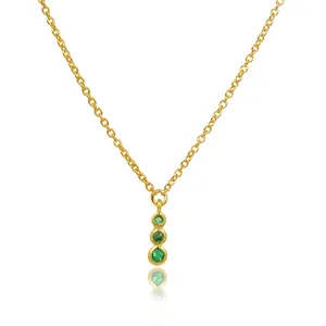 Fine Vintage Personality gold plated 925 sterling silver green CZ gemstone pendant necklace in women jewelry