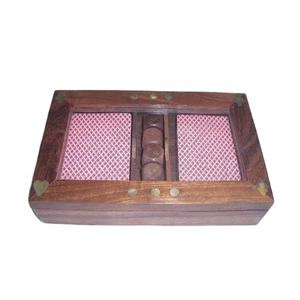 ไพ่โดมิโนและชุดลูกเต๋าในกล่องไม้ Sheesham ฝาครอบแก้วงานไม้เกมไม้ - Product Image 1