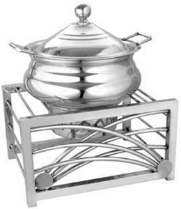 Recipiente Circular Plateado para Calentar Alimentos con Tapa, Calentador de Buffet con Calentamiento a Alcohol, 4 Horas de Duración, Control Manual - Product Image 1