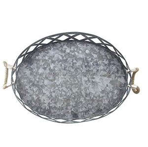 Wholesale Custom Handmade Galvanized Metal Cross Pattern Serving Tray with Designer Handles Durable Food Serving Tray - Product Image 2