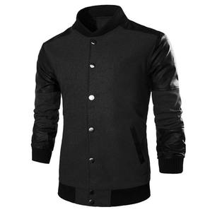 Veste universitaire à la mode avec manches en cuir pour veste universitaire Streetwear avec manches en cuir et patchs brodés - Product Image 2