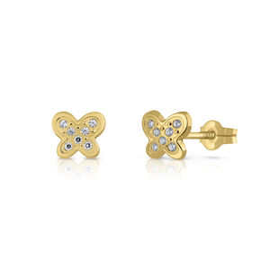 Pendientes de moda de oro sólido 9K para mujer y niño, 10k-14k-18k, mariposa, CZ, tornillo de Clip para oreja, hechos en España - Product Image 1