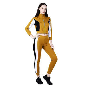 Polyester Made Women's Block Tracksuits Crop Body Zipper up Sweat Shirts With <b>Trousers</b> Sets for Sale - Product Image 4