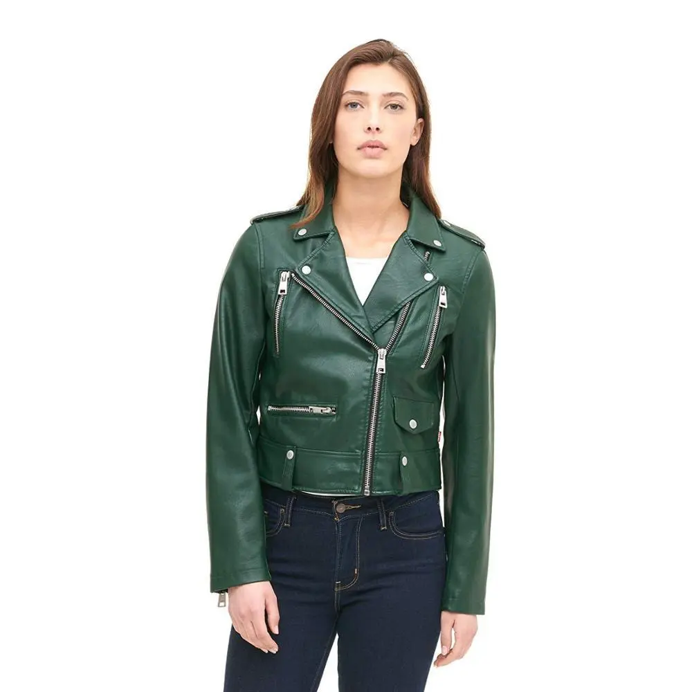 100% Genuine leather jacket Green leather fashion jackets New women's Motorbike Jackets