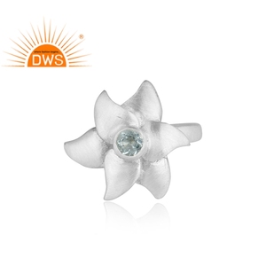Anillo de Plata de Ley 925 con gema de Topacio azul para mujer, joyería de cóctel, diseño de flor - Product Image 2