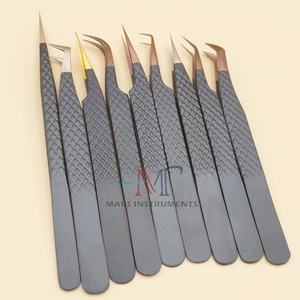 แหนบต่อขนตาแบบโค้งทำจากสเตนเลสทนทานแบบมืออาชีพที่ดีที่สุดปลายแหลมปรับสีได้ตามต้องการ - Product Image 1