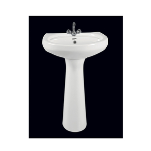 Lavabo de Pedestal de Cerámica, Forma Ovalada, Lavabo Convencional para Baño con Montaje de Grifo de un Solo Orificio, Disponible en Varios Tamaños - Product Image 1