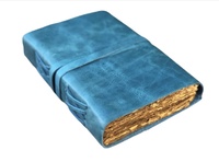 Carnet de notes vintage fait main en cuir A5, reliure cousue, couverture bleue, cadeau