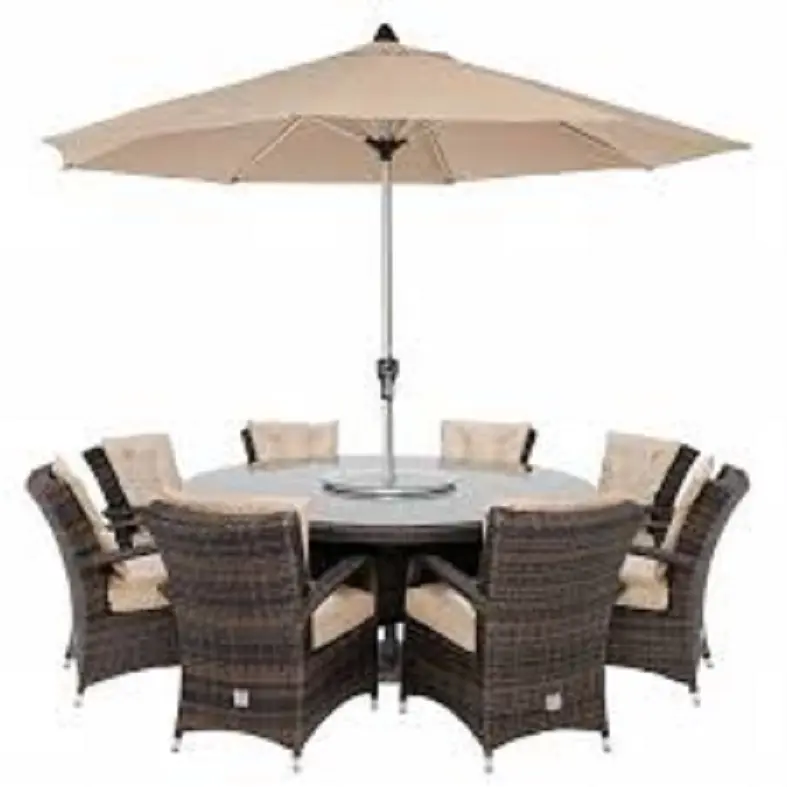 FAMILY INTERIOR OUTDOOR DINING 8 CHAIRS FIT ROUND TABLE POLY RATTAN WICKER