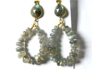 92.5 Sterling Silver Gold Polish Natural Labradorite Blue Fire Gemstone Belles boucles d'oreilles de qualité supérieure faites à la main - Product Image 2
