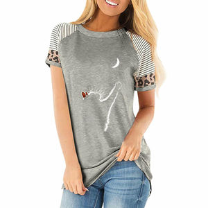 Women's Casual Summer <b>Cat</b> Print <b>Tops</b> Short Sleeve Crew Neck T-Shirt Denim Flannel Batik-Custom Labeling Printing Service - Product Image 6
