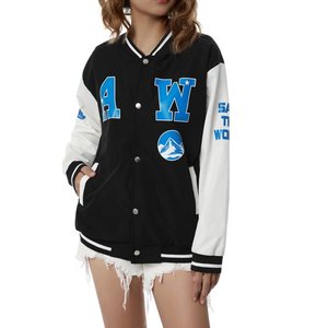 Chaqueta de béisbol con logotipo bordado para mujer, ropa deportiva informal de Algodón 100% con logotipo personalizado, abrigos Bomber para mujer, chaqueta de Universidad - Product Image 6