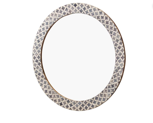 Espejo redondo con incrustaciones de hueso para decoración del hogar - Product Image 1