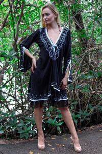 Latest Casual Comfortable Easy Wear Short <b>Dress</b> Asymmetrical Hem Floral Pattern Embroidered Tassel Moderate Price <b>Beach</b> Cover - Product Image 3
