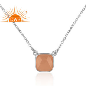 Calcédoine rose pierre précieuse en argent sterling fin collier pendentif orné de femmes fournisseur de bijoux Collection classique - Product Image 2