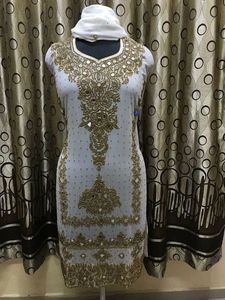 APPLIQUE WORK LONG <b>TOP</b> ,PANT DRESS EMBELLISH EMBROIDERY WITH CRYSTAL GLASS BEADS,DABKA,WORK for Party-WEAR/WEDDING@ 2022 - Product Image 2