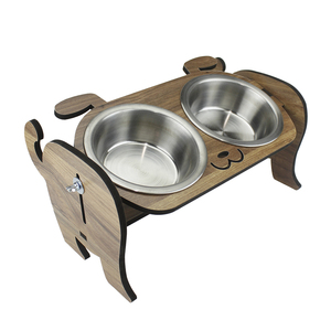 ชามอาหารสองชั้นสำหรับแมวและสุนัขทำจากไม้สี่เหลี่ยมภาชนะบรรจุอาหารลายสัตว์ทำจากไม้โอ๊คสีเข้มเป็นมิตรกับสิ่งแวดล้อม - Product Image 3