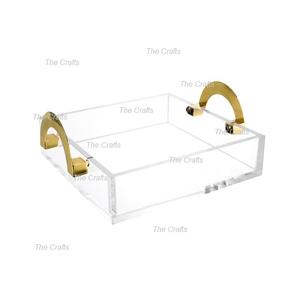 Plateau de service en acrylique au design fabuleux pour accessoires hôteliers, plateau de service transparent avec poignées métalliques - Product Image 2