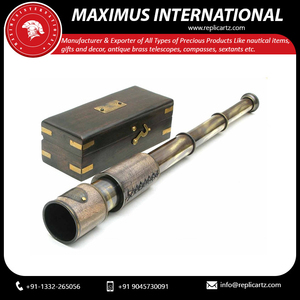Télescope vintage en laiton avec gravure sur cuir |   Jumelles nautiques avec boîte de rangement en bois |   Décoration marine de style antique, cadeau - Product Image 3