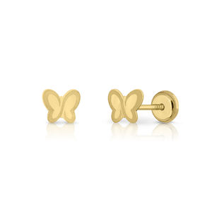 Pendientes de moda de oro sólido 9K (disponibles 10k-14k-18k), Mariposa, 6mm, para niños y mujeres - Product Image 1
