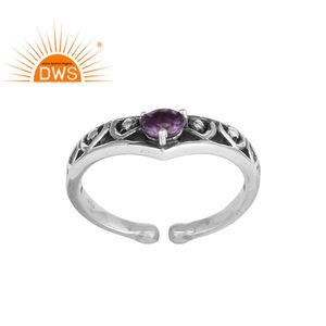 Bague ajustable en argent 925 pour femmes, anneau ethnique, de haute qualité, pour fête, ensemble de pierres précieuses améthyste, vente en gros - Product Image 1