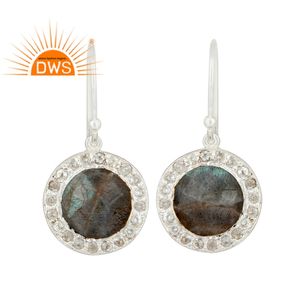 Boucles d'oreilles en pierre précieuse Labradorite, bijou pendant, en argent Sterling 925, topaze blanche, vente en gros - Product Image 1
