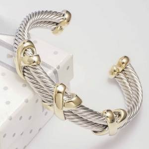 Brazalete de Cable chapado en oro Real de doble capa, brazalete cruzado dorado 3 x A0178K - Product Image 2