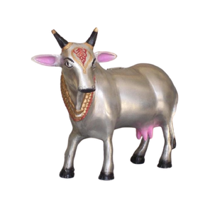 Estatua Decorativa de Vaca de Aluminio, Arte Popular Religioso, Fundición de Metal de Kalavastu - Product Image 3