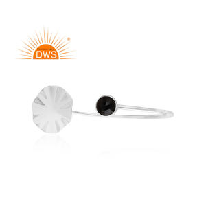 Wavy Disc Design 925 Fine <b>Silver</b> <b>Cuff</b> Bangle Black Onyx Gemstone Bangle Jewelry Supplier Classic Collection - Product Image 1