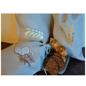 Embroidery <strong>Bread</strong> <strong>Bag</strong> Gray Natural <strong>Linen</strong> <strong>Bread</strong> Loaf Baguette <strong>Bag</strong> - Product Image 2