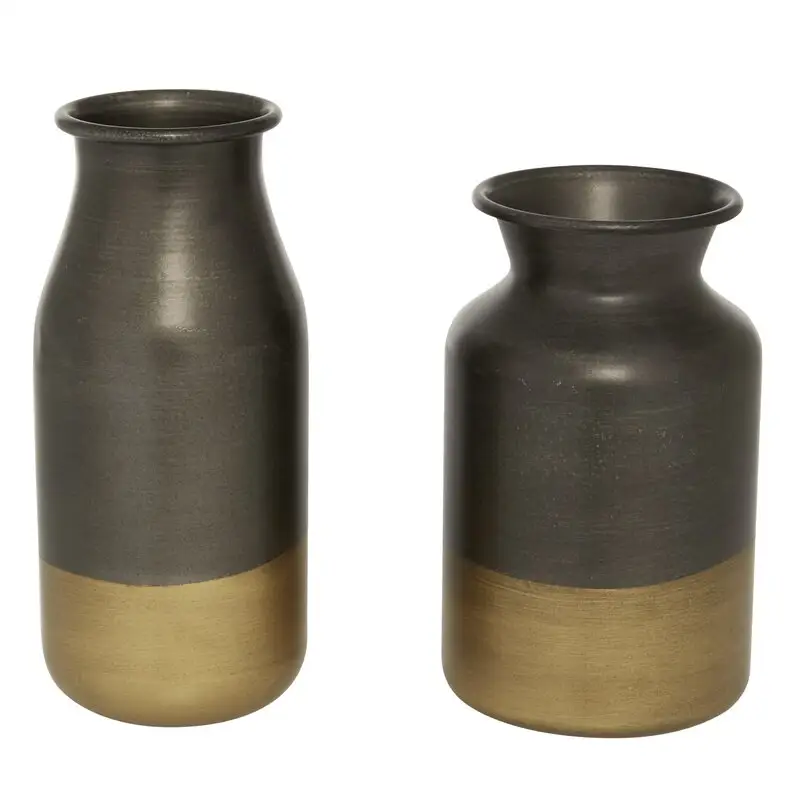 Pots de planteur en métal fini avec support, 2 pièces, de couleurs or et argent, en vente