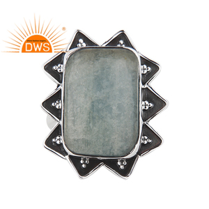 <b>Indian</b> Natural Aquamarine Gemstone <b>Ring</b> Supplier 925 Sterling Silver Antique Design <b>Ring</b> Jewelry Manufacturer - Product Image 1