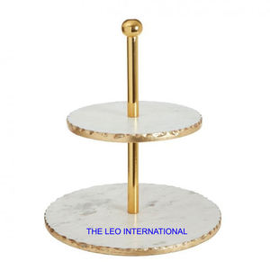 ฐานวางเค้กทรงกลม 2 ชั้น วัสดุเรซิ่นอีพ็อกซี่ สแตนเลส และหินอ่อน  ตกแต่งสีทอง คุณภาพมาตรฐานนอร์ดิก - Product Image 1