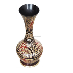 Jarrones de flores de latón de alta calidad, jarrones de flores de Metal anhelados a mano indios para vajilla, maceta de latón con Color negro para Decoración - Product Image 1