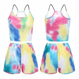 <b>Rainbow</b> Designed Crop top with biker Short Sets Summer arrival Fashionable Sports wear <b>Outfits</b> - Product Image 2
