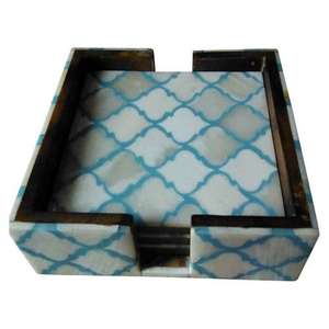 Free Sample Bone Inlay <b>Coasters</b> square Shape Blue and <b>White</b> Color <b>Coasters</b> Set and Stand Accessories Mats & Pads - Product Image 6
