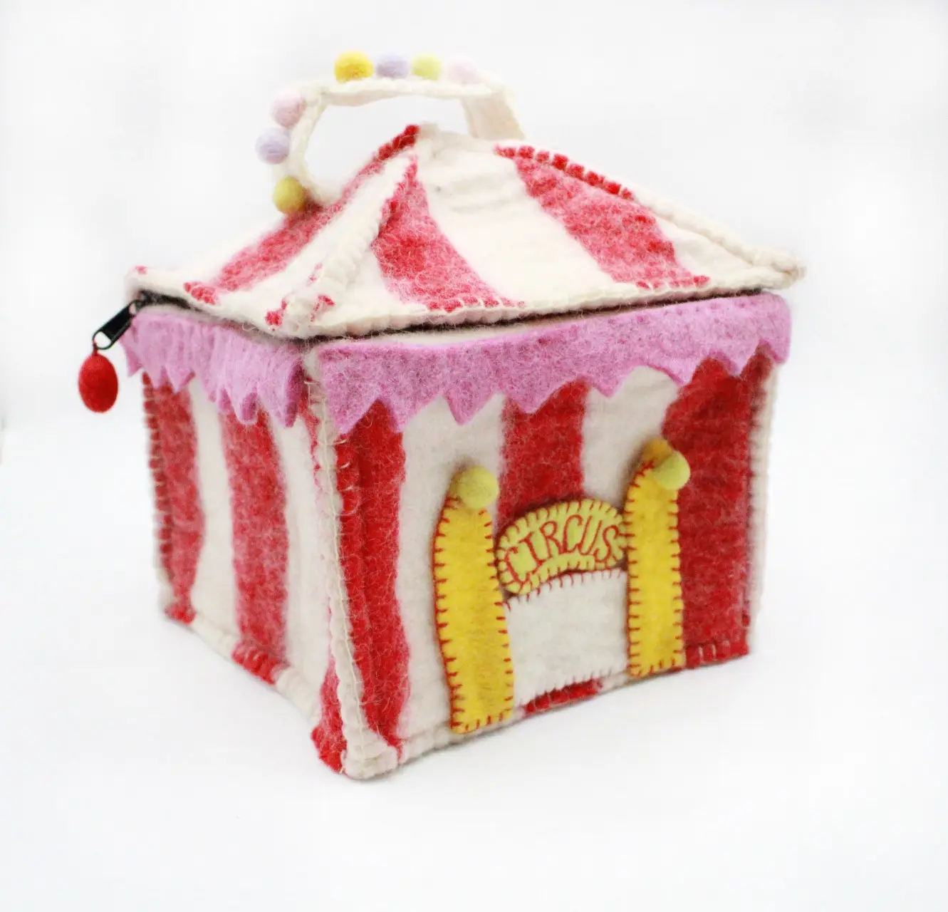 Borsa da casa in feltro di lana da circo di colore rosa-contenitore in feltro-decorazioni per la casa in lana-borsa da gioco per bambini in feltro-contenitore sicuro